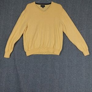 CLUB ROOM MENS GOLDEN BUTTER YELLOW 100% MERINO WOOL VNECK SWEATER SIZE LARGE